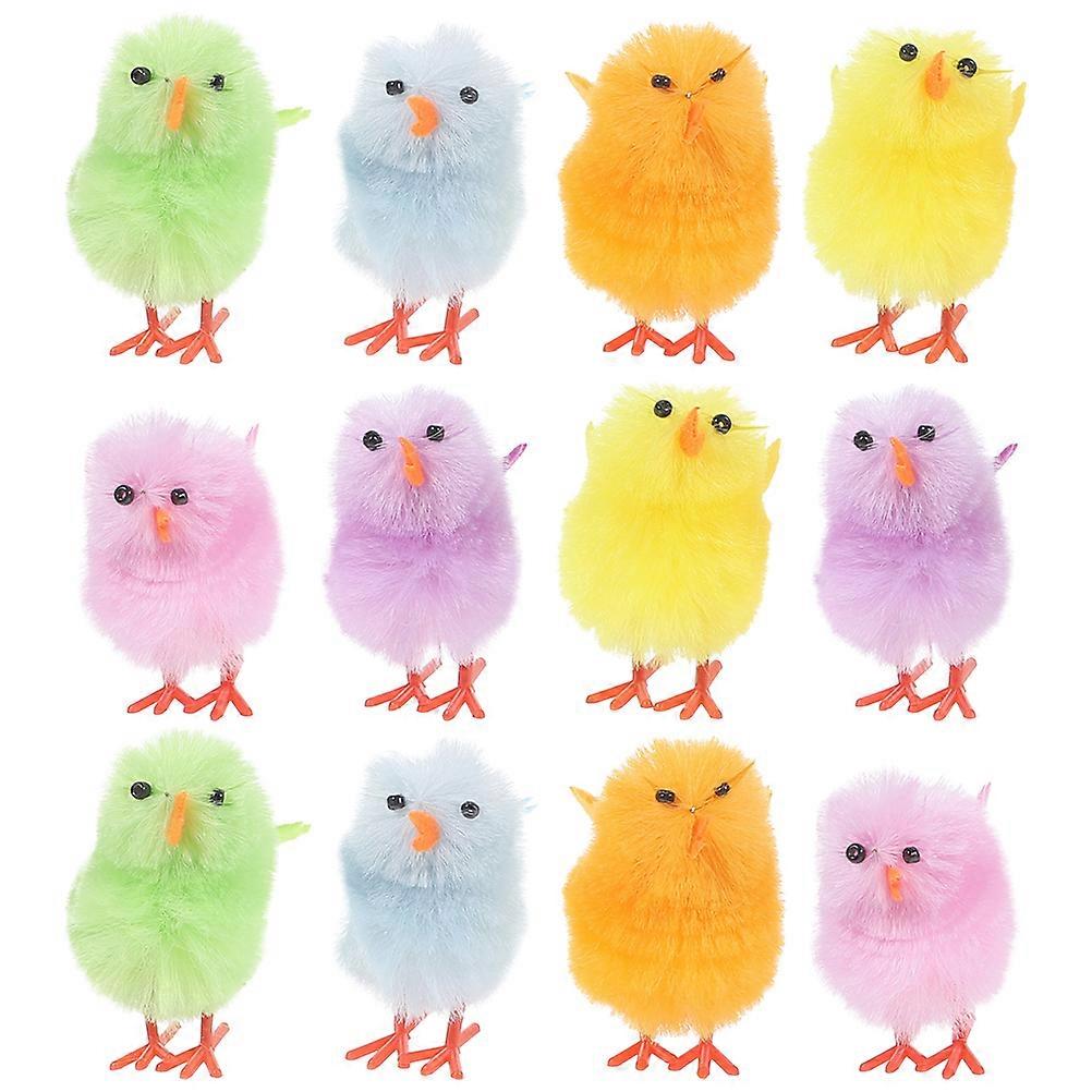 12pcs Mini Chicks Easter Mini Fluffy Chicks Plush Chicken Figures Easter Cake Decorations