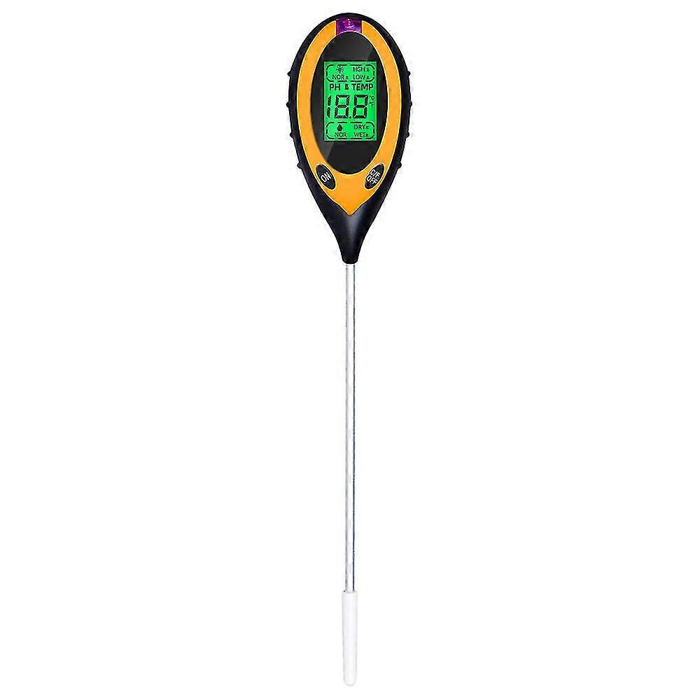 Soil PH Meter, Soil Moisture/Light/pH/Temperature Tester 4-in-1 Gardening Tool Kits for Yard, Battery Included, Yellow