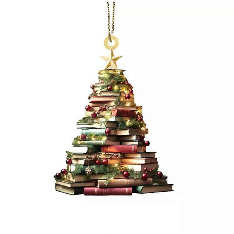 Christmas Tree Shape Bookshelf Pendant,Books Stacked Ornament,Book Lovers Fun