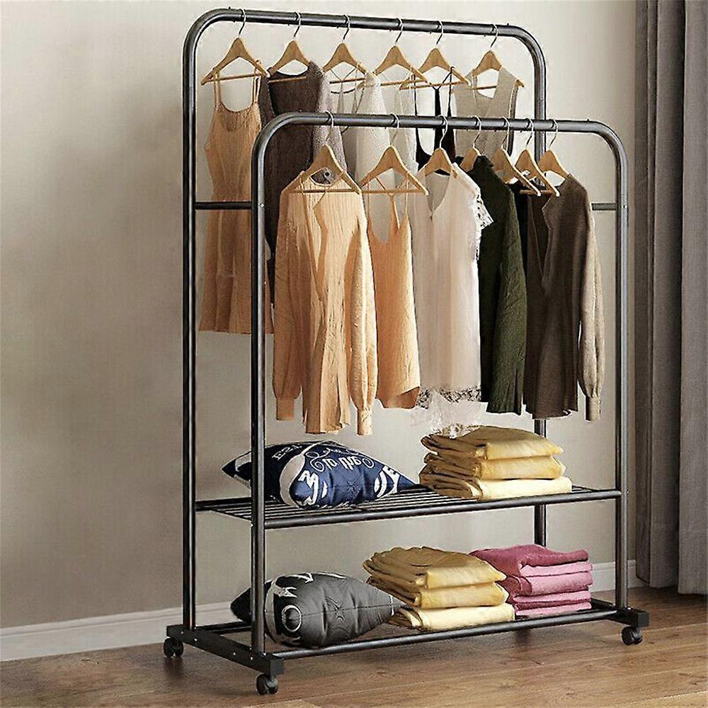 Porte-vêtements roulant de tuyau industriel Double tringle à vêtements sur roues