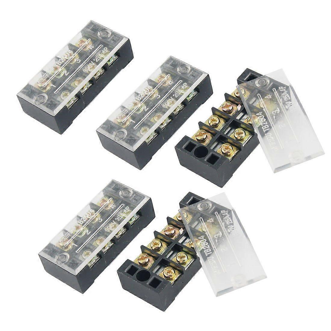 5 Pack 600V 25A Double Row 4 Position Screw Strip