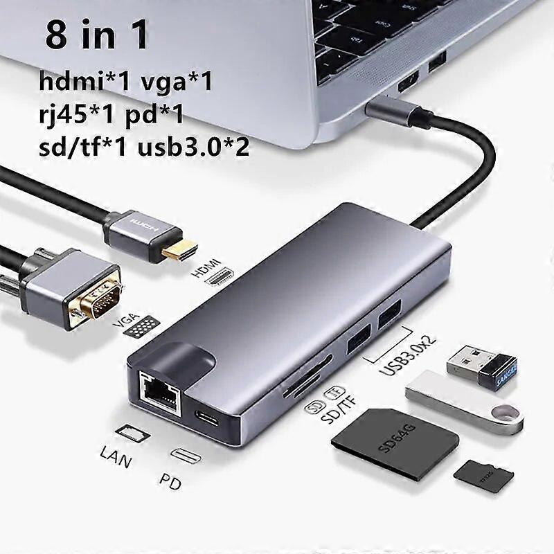 USB Type C HubTo HDMI compatible 4K VGA Adapter RJ45 Lan Ethernet SD TF PD USB3.0 3.5mm Jack Audio Video for MacBook Pro OTG