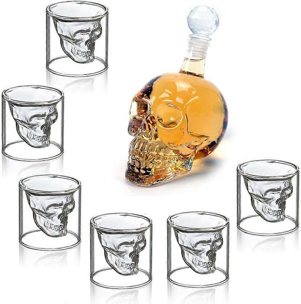350 Ml Skull Shot Glasses Set, Skull Wine Bottle With 6 Skull Glasses
