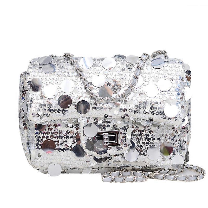 Textured sequin chain small bag, fashionable crossbody small square bag, stylish and versatile shoulder bag