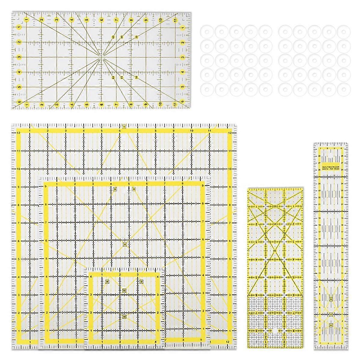 Acrylic Quilting Ruler Set with Double-Colored Grid Lines, Clear Mark Square Ruler Quilting Templat