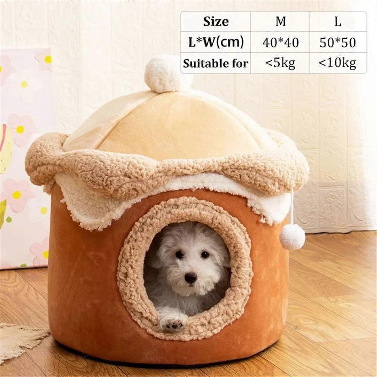 Dog House Cave Warm Winter Deep Sleep Pet Nest Geometric Ice Cream House Fun Comfort Nest for Medi