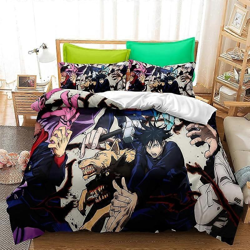 o1537 Carto-on Ani-me Duve-t Cov-er B-eddin -- g Jujutsu Kaisen- Conjunto de 3 Peças, Edredom de Cama Cove-r com Pillowc-aces, Edredom Super Macio- Capa com- Pillowc