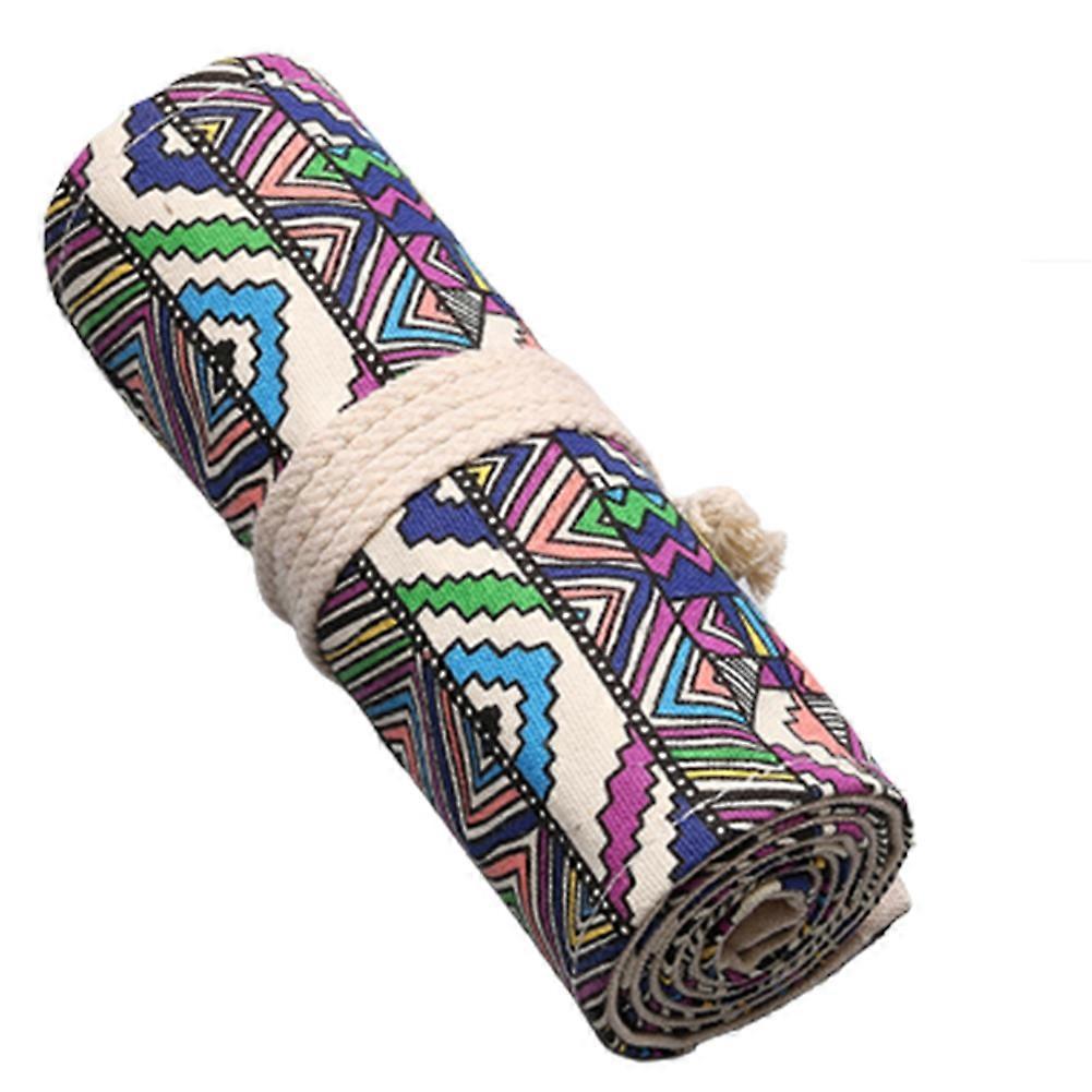 Ethnic Style Print Rolling Pen Bag Portable Multi Slots Roll Wrap Pencil Holder