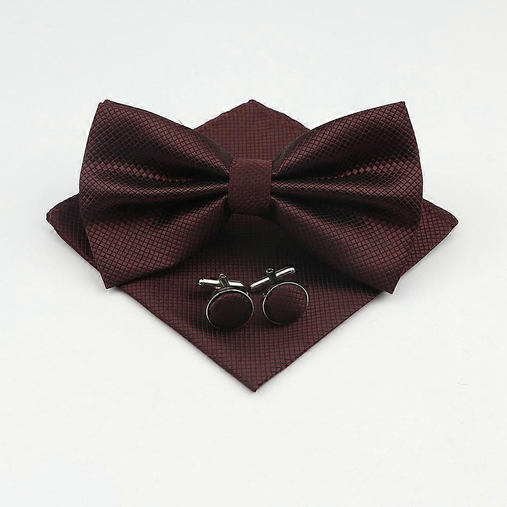Mens Formal Solid Color Polyester Bowtie Pocket Square Cufflinks Sets Bow Tie Handkerchief Cuff Links Lots Three Piece Set
