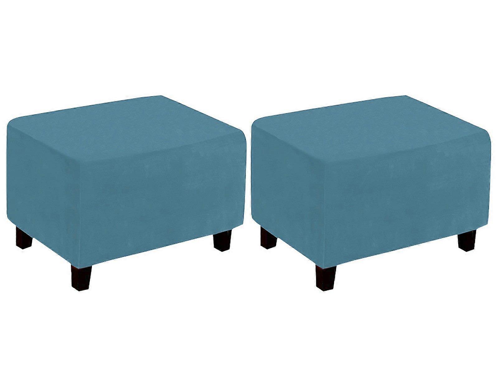 2PCS Rectangular Ottoman Stool Cushion Cover Foot Stool Cover Peacock Blue