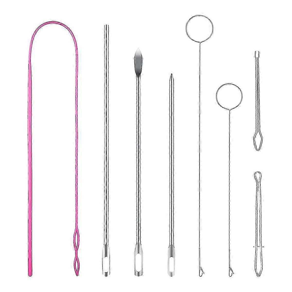 Drawstring Threader Tool Set, Stainless Steel Sewing Loop Turner Hooks with Latch, Flexible Drawstring Threader