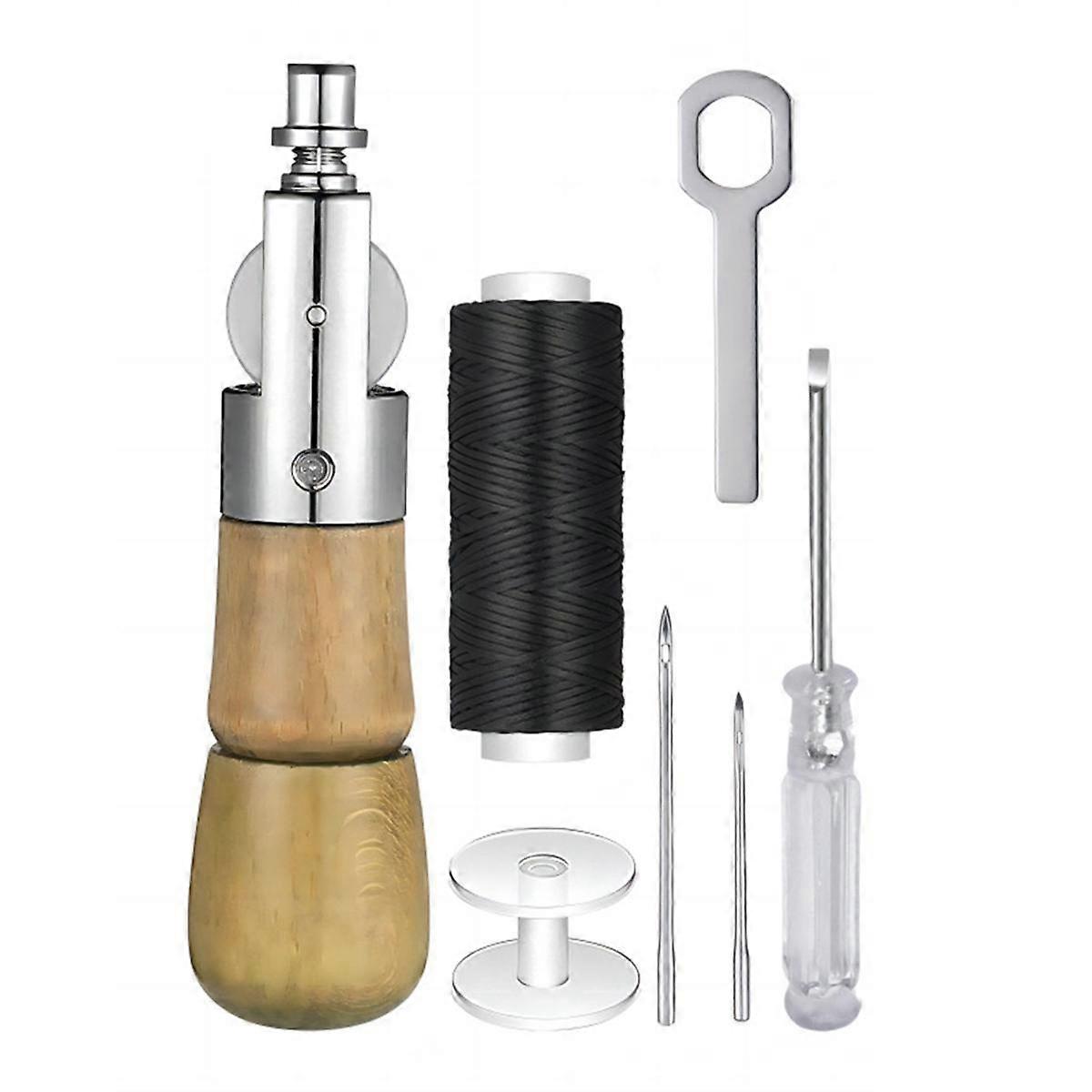 Leather Craft Automatic Quilting Sewing Tool Set with 2 Spare Needles and Wooden Handle for Woodwor