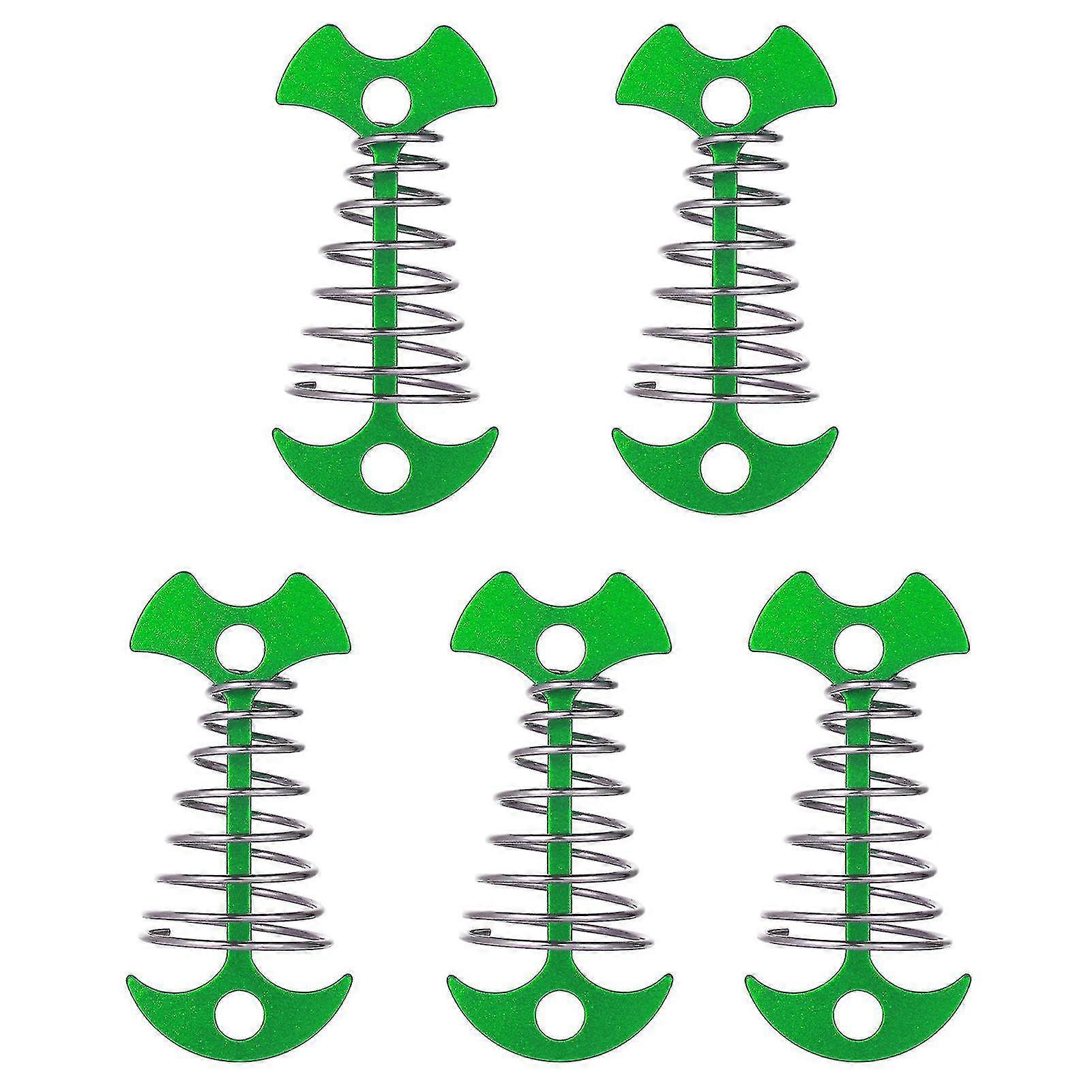 Tendeur de corde de tente en arête de poisson résistant à l’usure Pile de tente en arête de poisson flexible et indéformable avec boucle à ressort extérieur (5 pièces, vert) -T