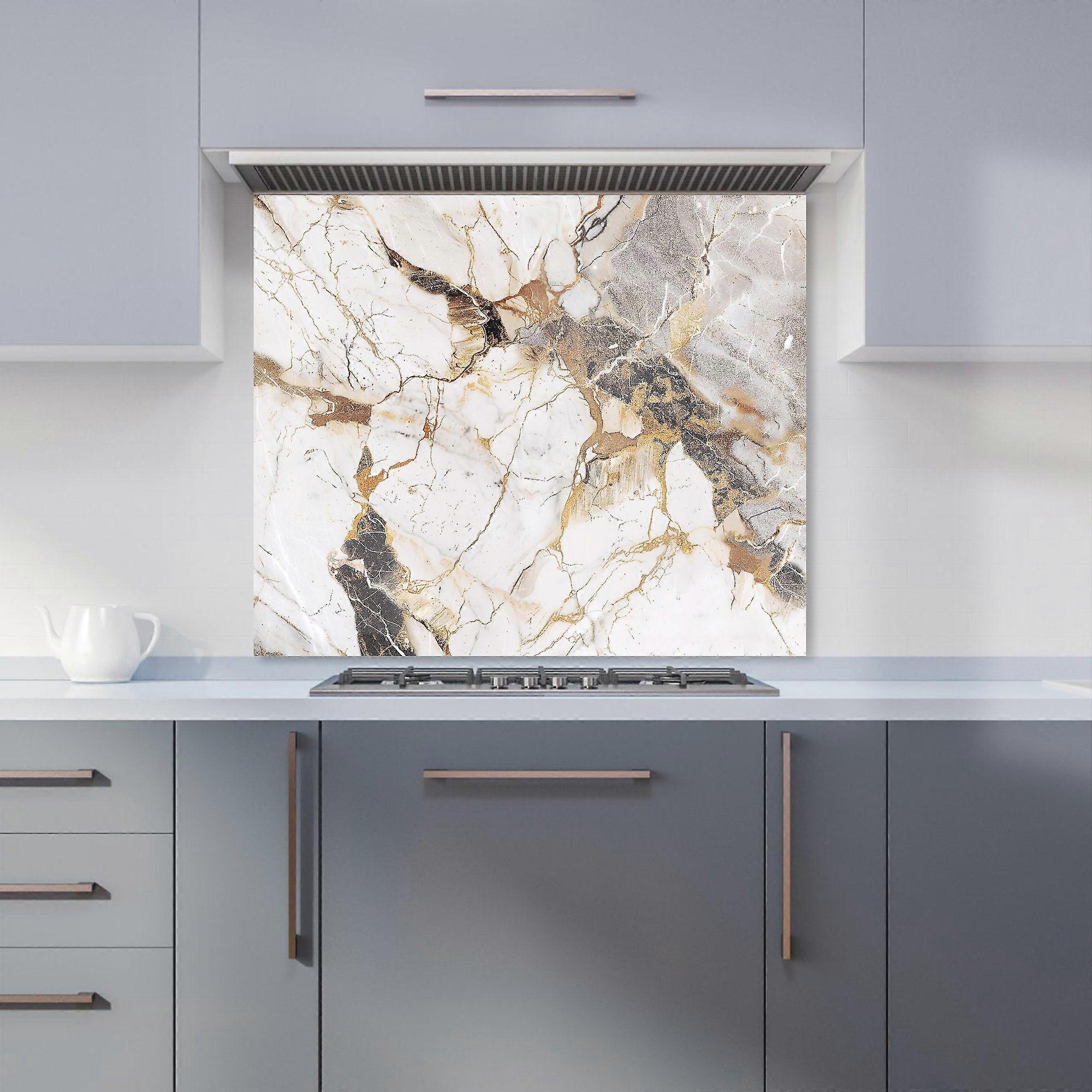 Sleek Pale Marble Effect Kitchen Splashback