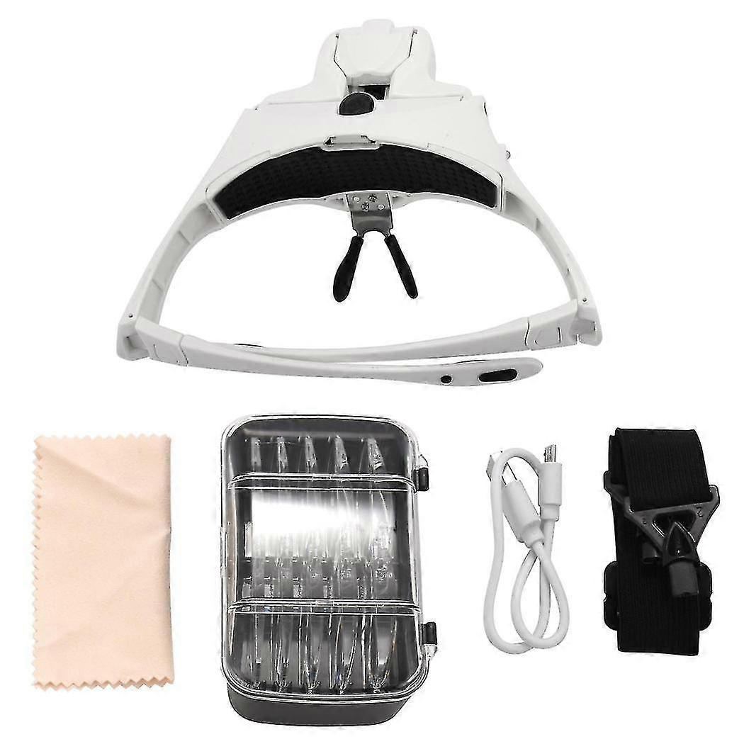 Hands Free Headband Magnifying Glass, Usb Charging Head Magnifier With Led Light Jewelry Craft Watc
