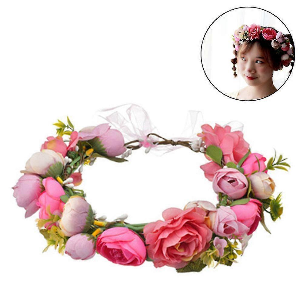 Handmade Adjustable Flower Bride Wreath Simulation Rose Flower