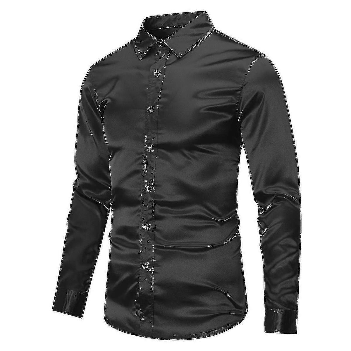 Herren Mode Casual glänzend Langarm Revers Knopf Polyester Hemd