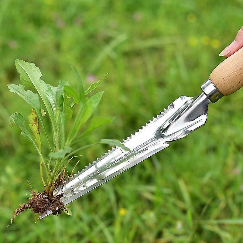 Manual Weeder Weeding Shovel Stainless Steel with Wood Handle Weed Puller 33cm Garden Mowing Tool for Dig Grass