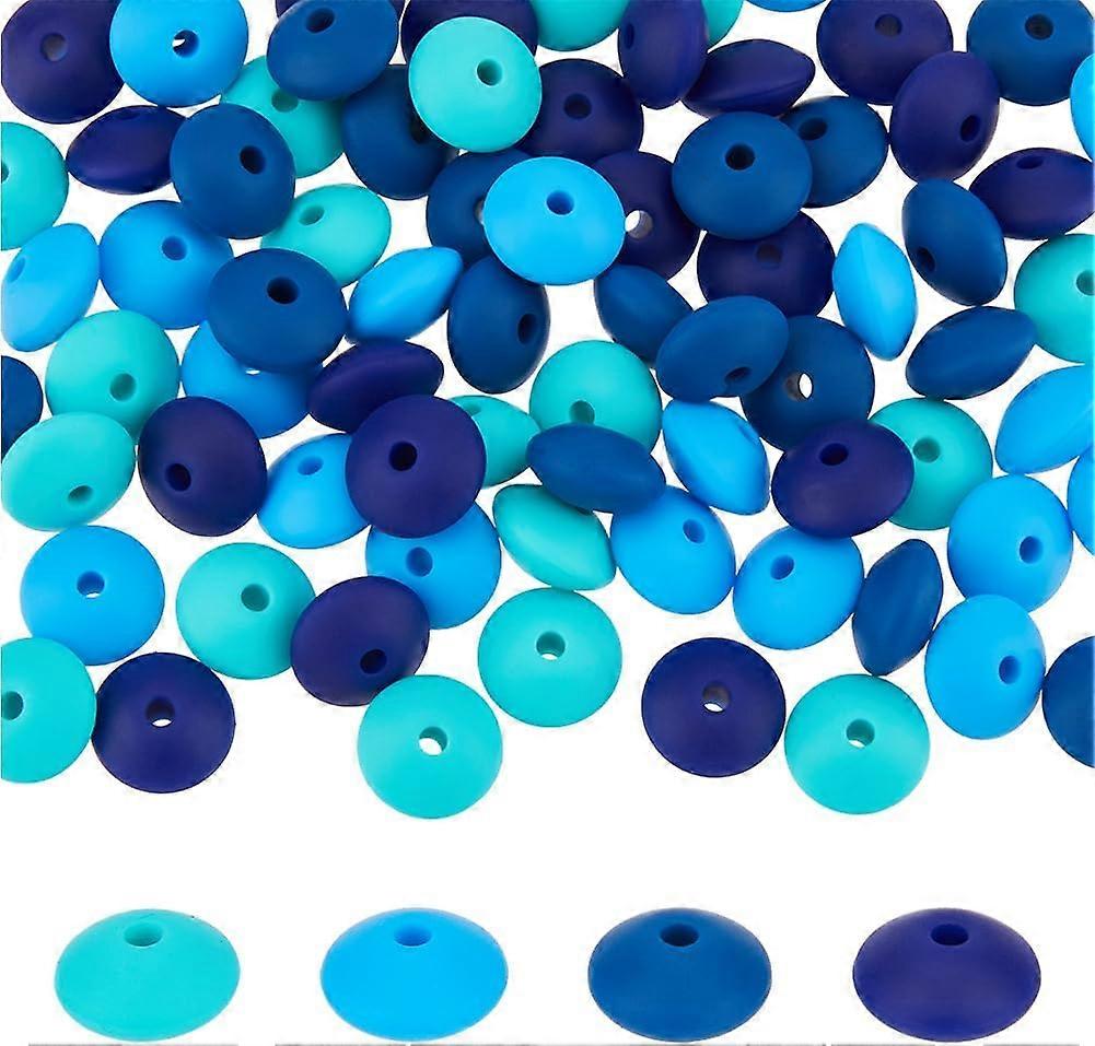 80Pcs Silicone Beads 4 Colors Lentil Beads Silicone Spacer Beads Blue Loose Beads Bead Pens DIY for Simple Necklace Bracelet Jewelry Making Hole: 2mm