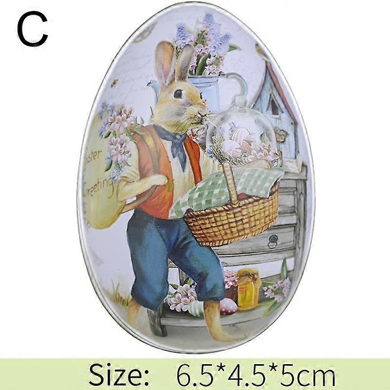 1PC Creative Storage Box Egg Shape Metal Easter Rabbit Printing Tinplate Gift Box Party Supplies