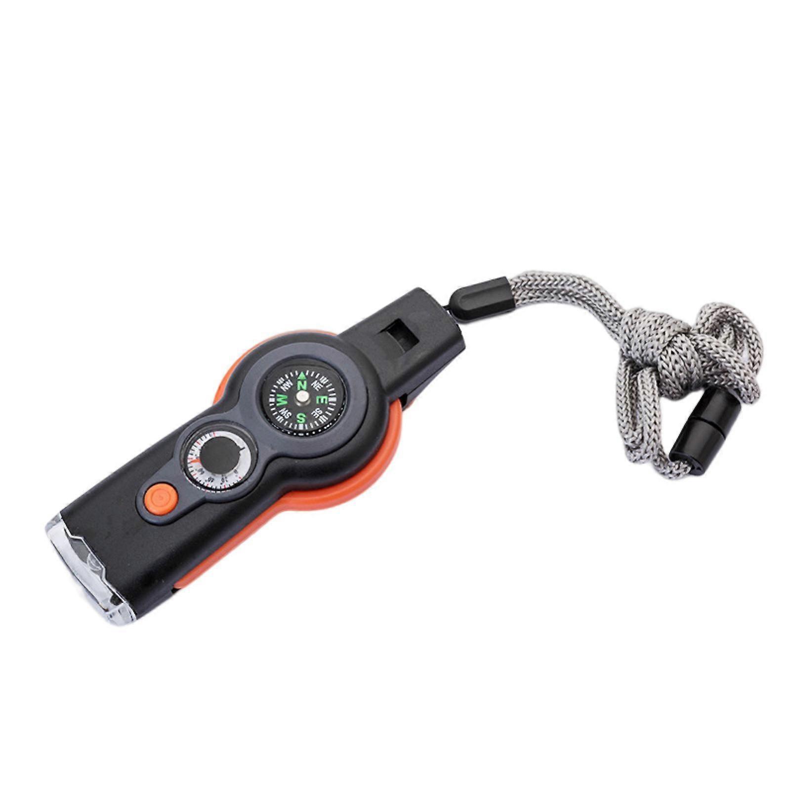 Kaesi Emergency Whistle Compact Size Loud Crisp Sound Magnifying Glass Design High Decibel with LED Light Multi-function Whistle with Compass Thermome