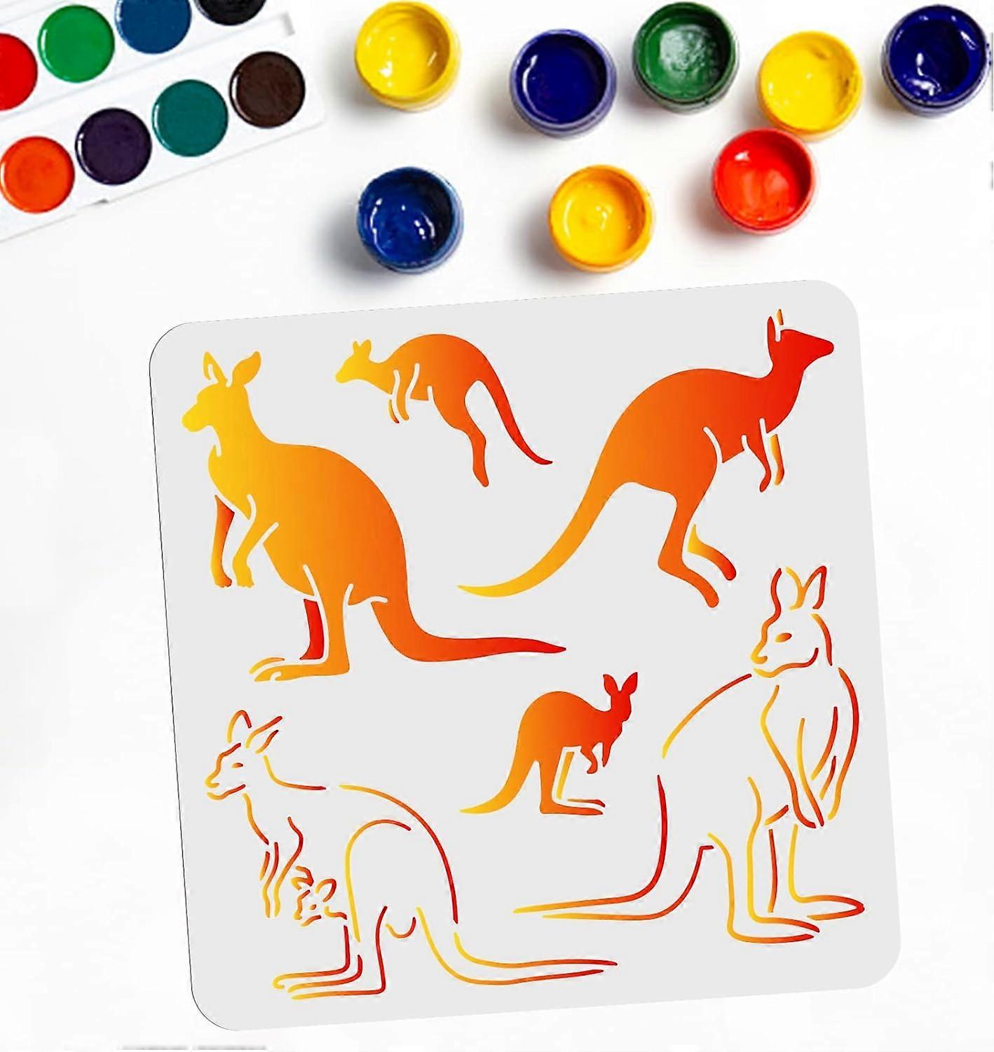 7 Kangaroos Stencil Jumping Kangaroo Stencils Kangaroo Mother with Baby in Pouch Pocket 11.8"11.8" Reusable Wildlife Animal Stencil for DIY Art Home D