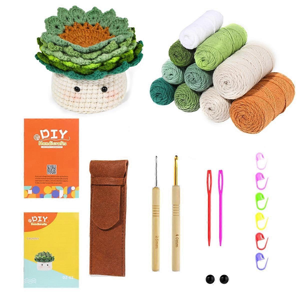 Crochet Kit for Beginners - 6Pcs Coasters in a Plant Pot Crochet Start Kit,Beginner Crochet Kit wit