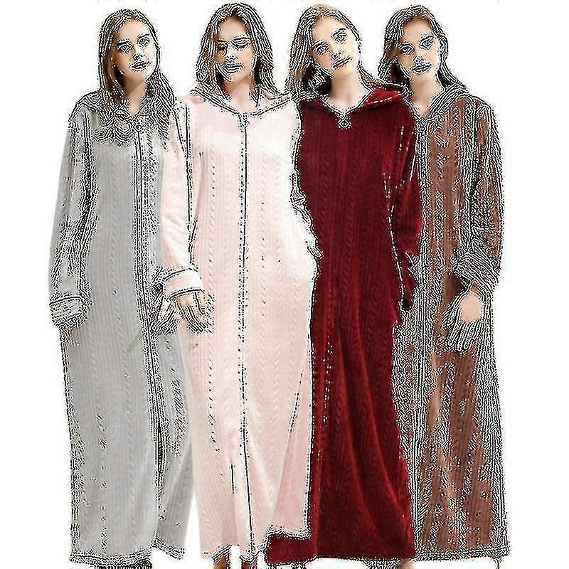 Doamnelor cu glugă Halat baie Halat Halat Warm Soft Femei Fleece Zip Up Long Robes O