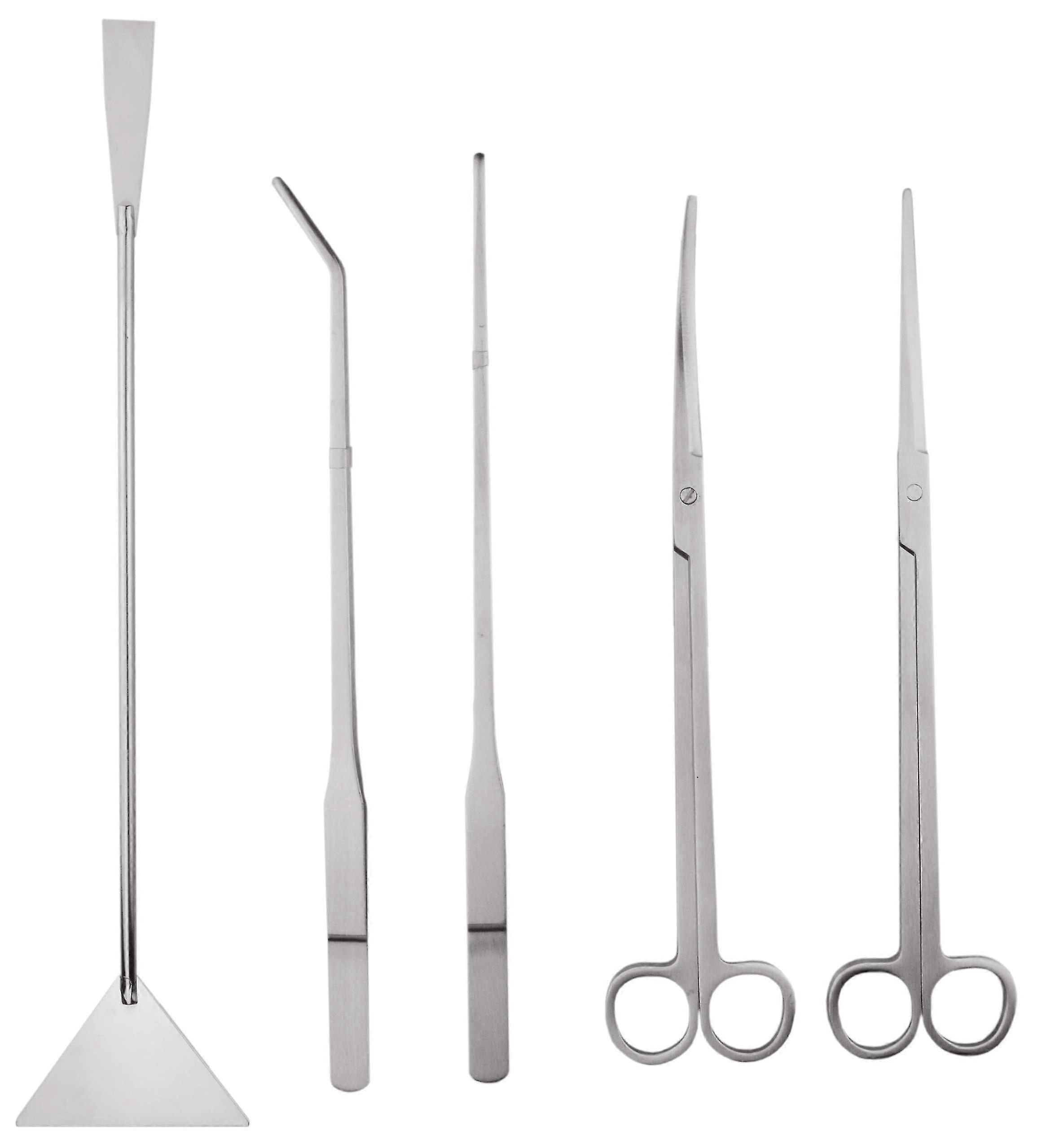 ステンレス製水族館タンク植物ツールキット - 水生植物ピンセット、はさみ、基板ヘラツールセット(5ツール)