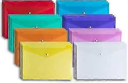 A4 Plastic Wallet Folders-24 Pack A4 Plastic Folders Plastic Popper Wallet Document Folder With Button Closure(8 Colors)