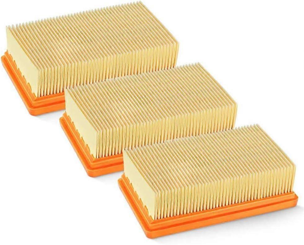 3-Piece Replacement Flat Pleated Filter - Filter Mesh Element for Wet-Dry Vacuum Cleaners