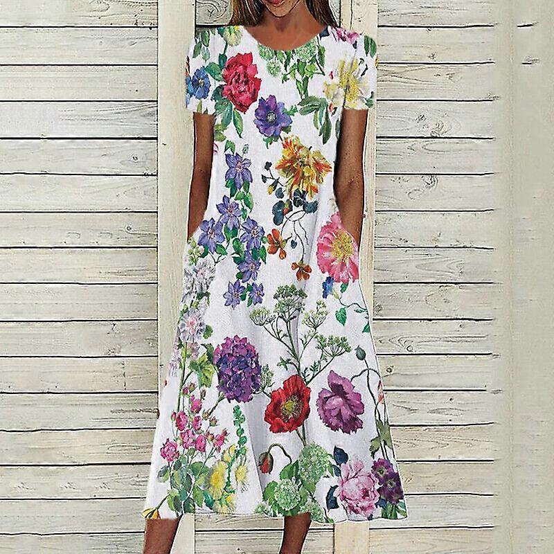 Naiset Naiset Boho Lyhythihainen Kukka Pitkä Maxi Kesärantamekko Sundress Soft