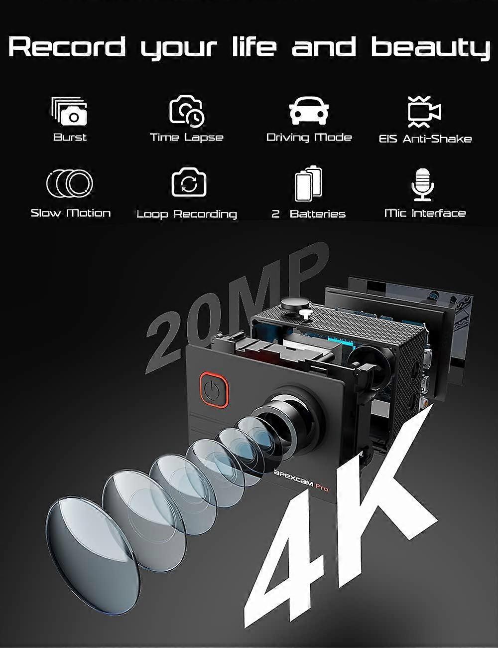 Dragon Touch Action Camera Vision 3 4K 20MP Cámara Impermeable