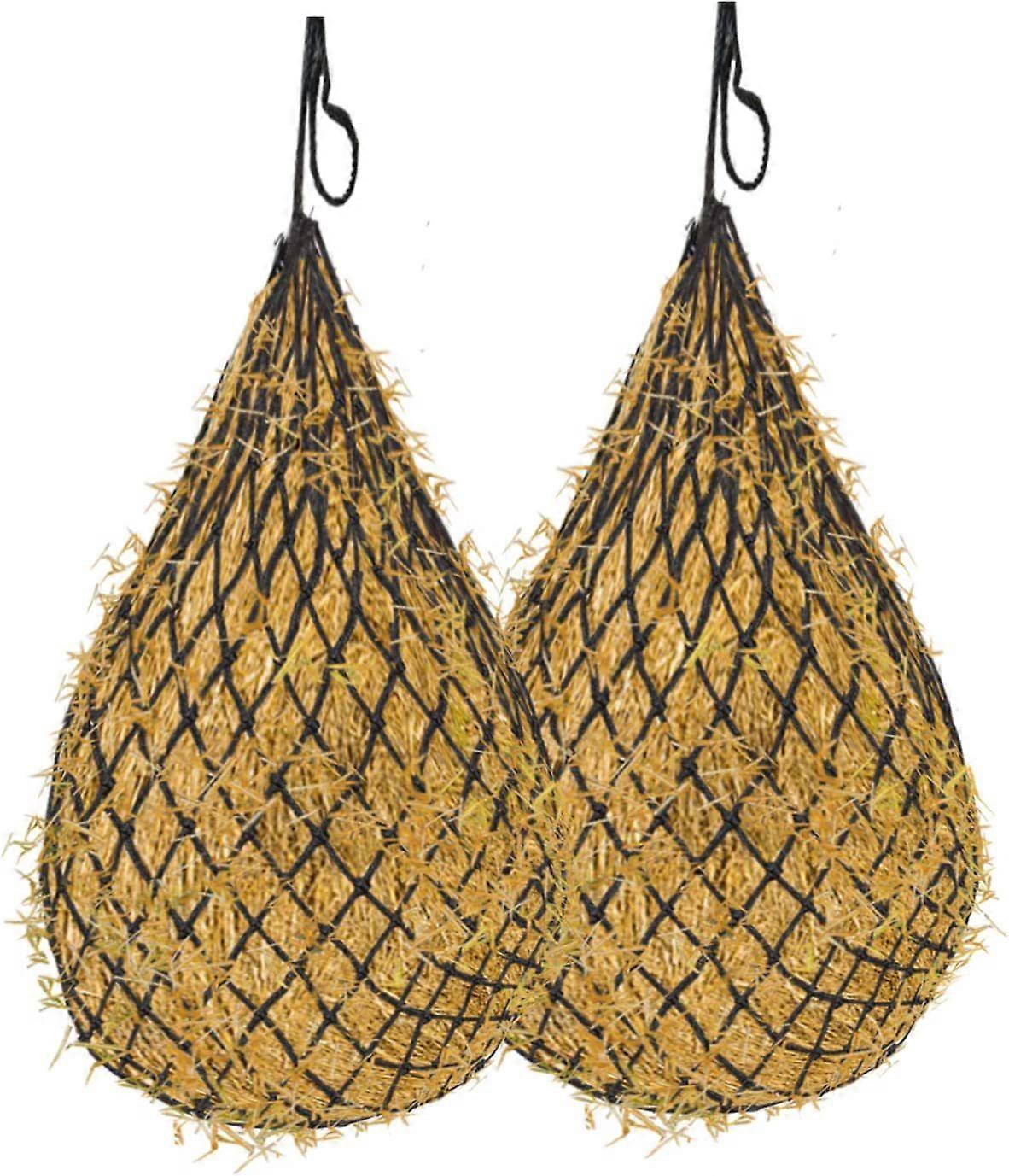2 Pack Hay Net for Greedy Horses, 2x2cm Small Holes, Nylon Rope, Adjustable Trailer and Stall Feeder, Simulates Grazing