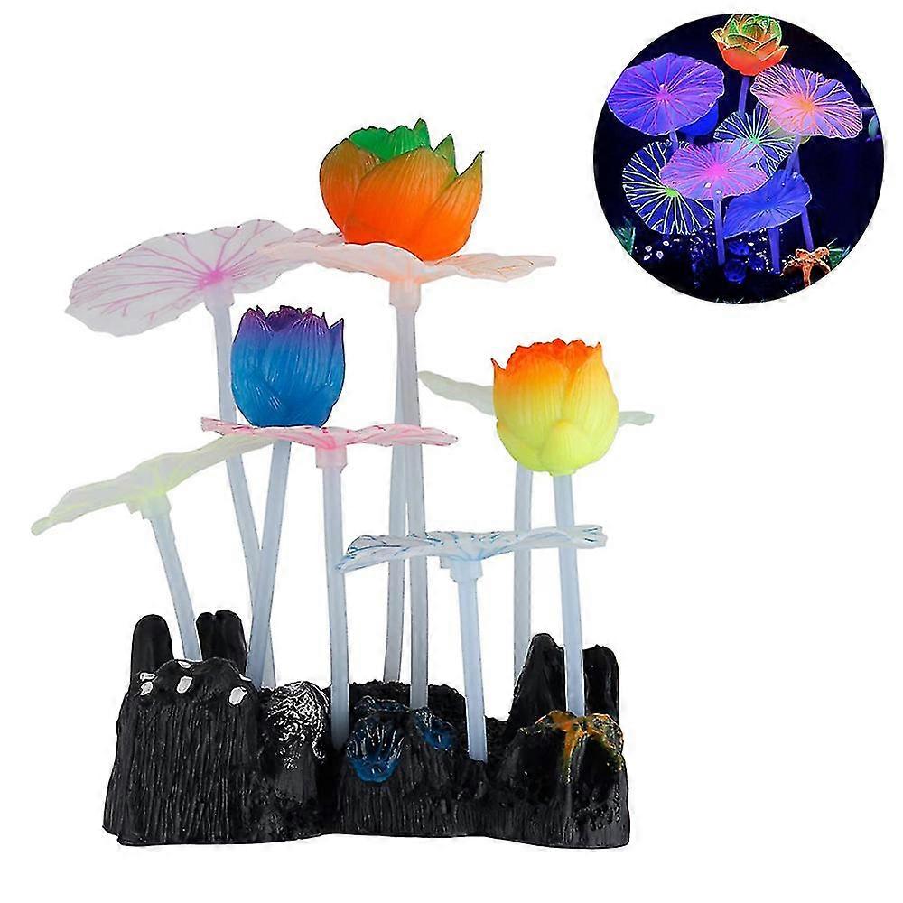 Glowing Effect Lotus Ornament Silicone For Fish Tank With Suction Cup