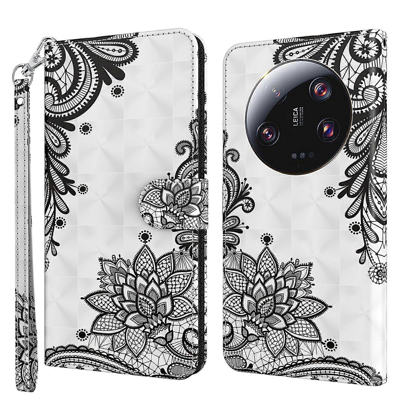 For Xiaomi 13 Ultra 3D Pattern Printing Leather Phone Case Wallet Stand Cover with Strap - Golden Butterflies