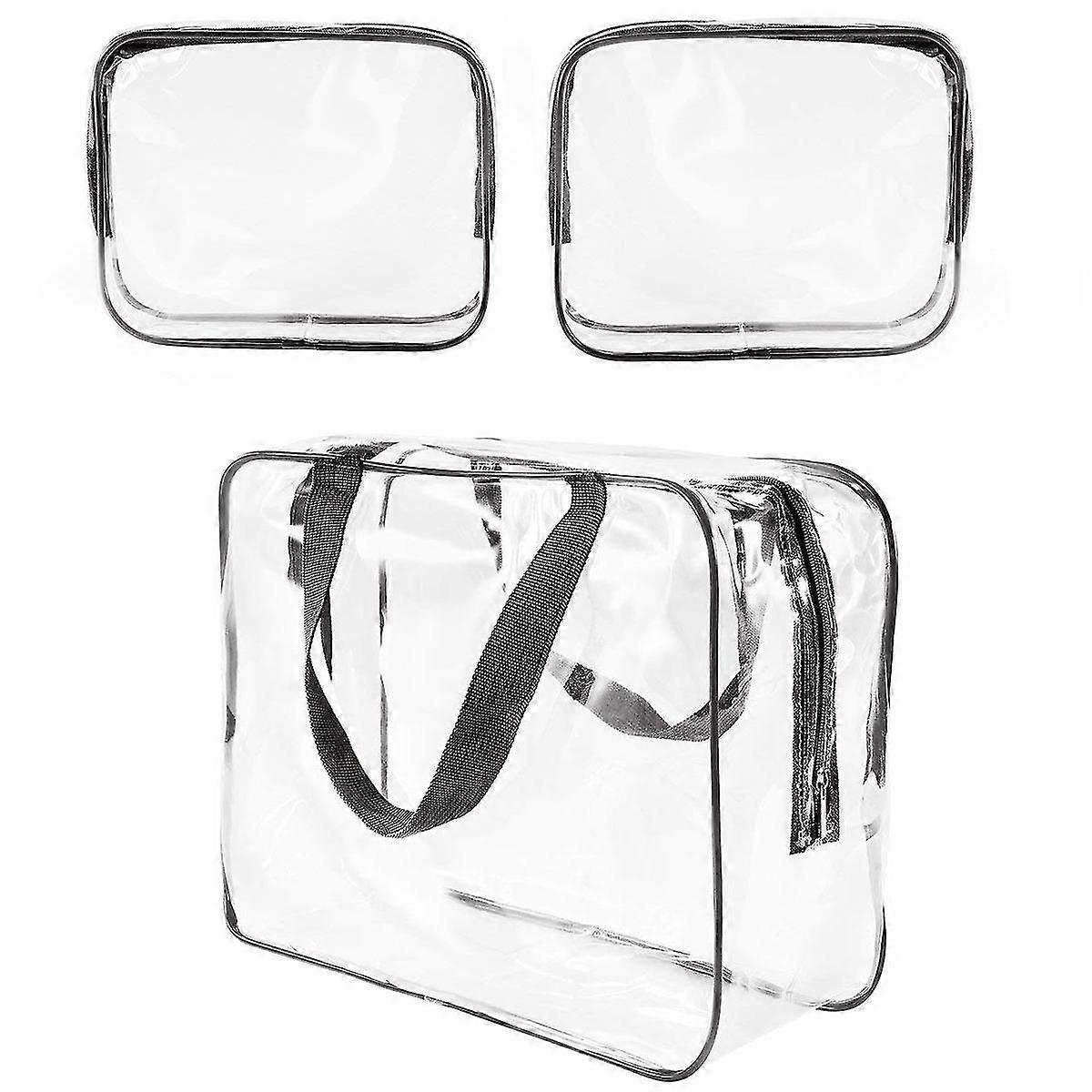Three-piece Set Transparent Wash Cosmetic Bag Black