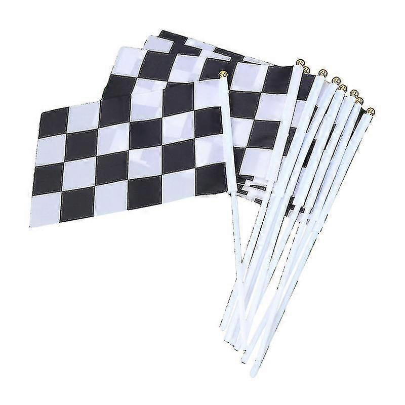 25pcs Checkered Racing Polyester Flags With Stick Black And White Hand Flag 14x21cm