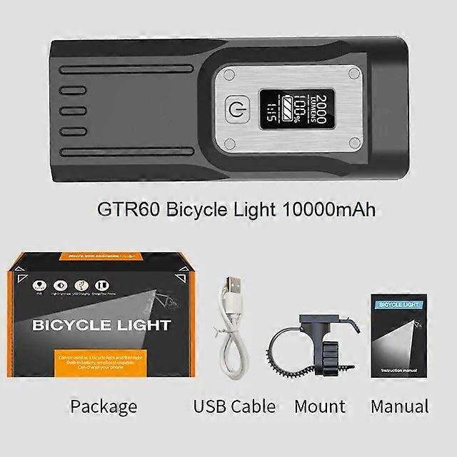 Bicycle Parts NATFIRE Powerful Bike Light OLED Display 10000mAh Rechargeable Bicycle Headlight Flashlight Type-C Charging 2000LM Lamp