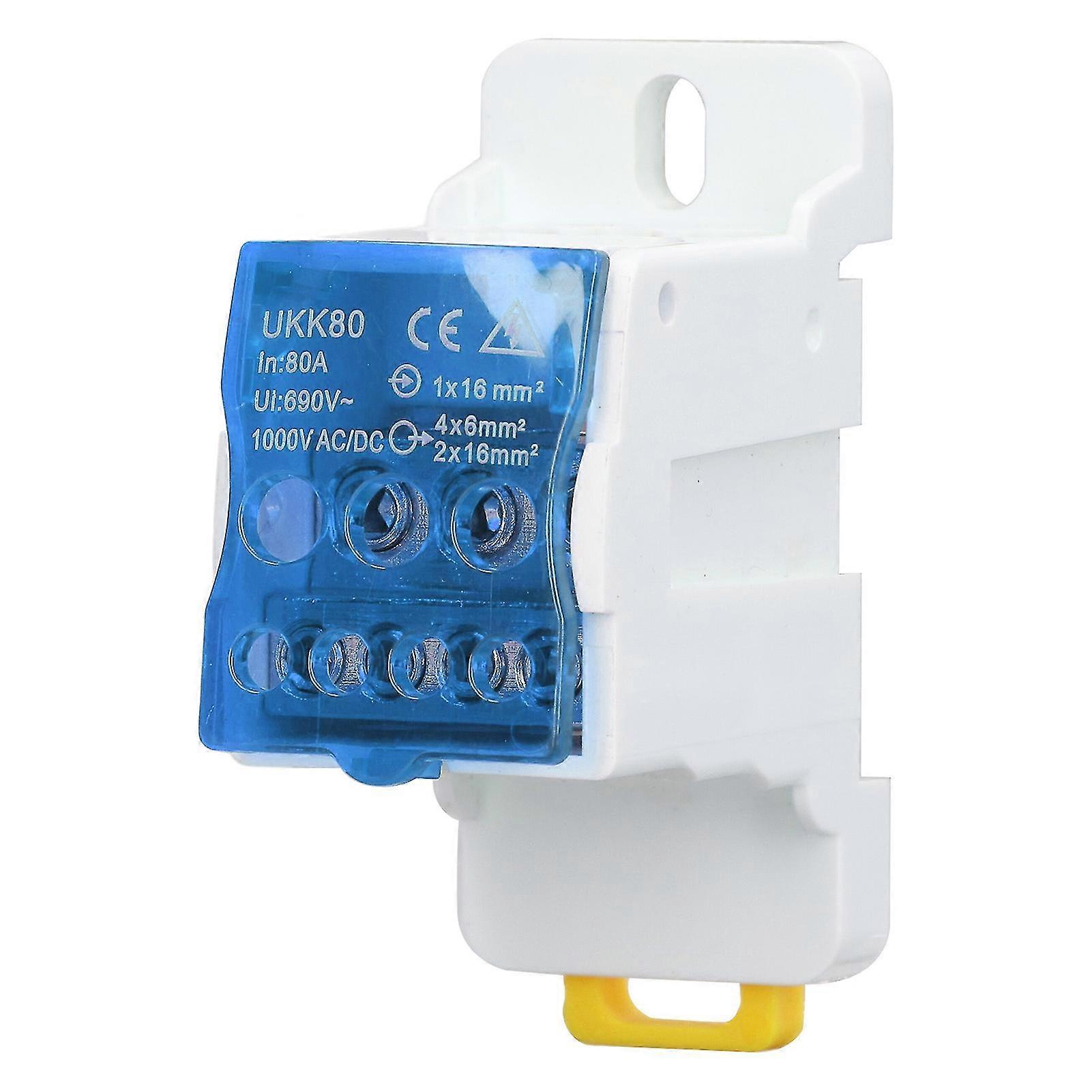 690V 80A DIN Rail Terminal Block Distribution Box Brass Conductor Terminal Junction Box Tool Storage Box with Lock Hole and 10kg Capacity