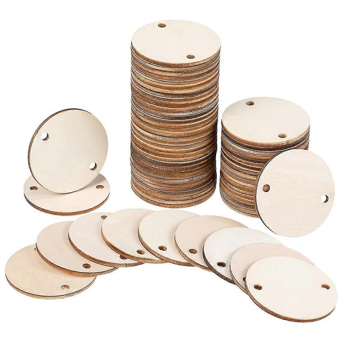 200PCS دائرة خشبية العلامات عيد ميلاد المجلس العلامات مع 2 ثقوب لعيد ميلاد المجلس كور المجلس DIY الحرف اليدوية، 1.5 بوصة