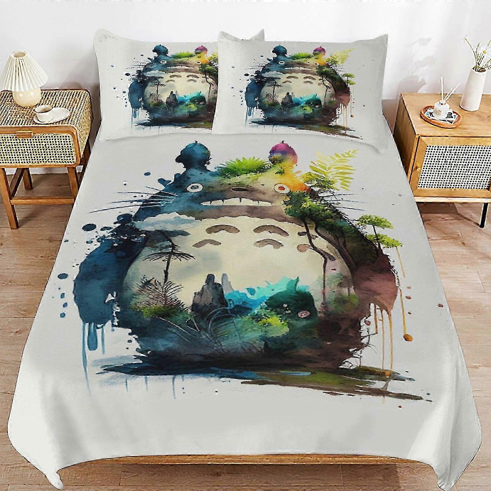 v2185 Prostěradla My Neighbor Totoro Povlečení na přikrývku z mikrovlákna Se3D tištěná lehká 3dílná přikrývka SE, (1 povlečení na přikrývku a 2 povlaky na polštář