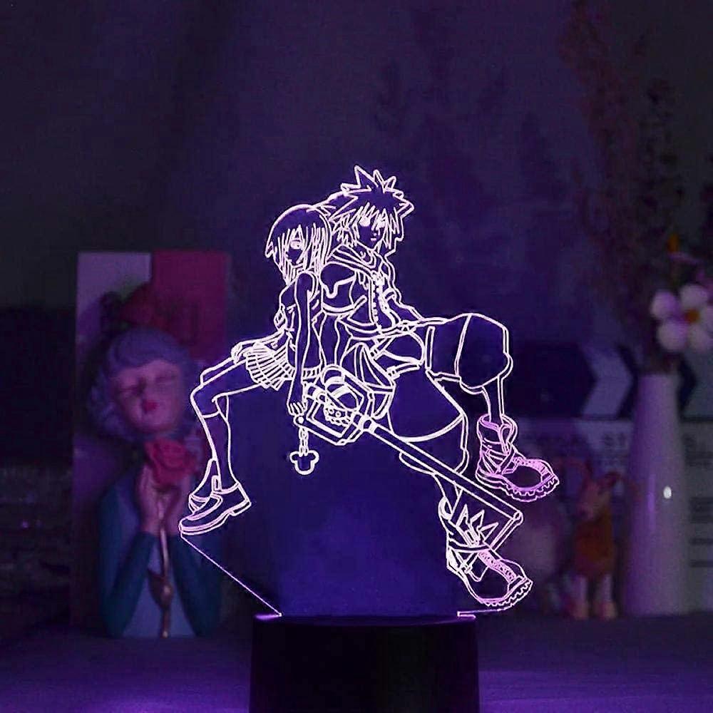 Sora and Kairi Heart 3D Night Light, Acrylic Panel Abs Base USB Cable Illusion Effect Multi-Color Remote Control Lamp Gift for Anime Lovers (Color : T