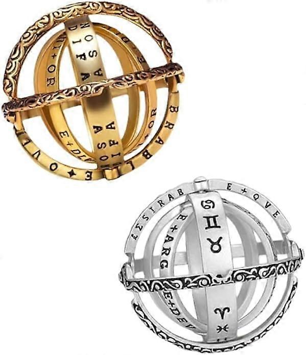 2Pcs 3D Astronomical Spherical Rings, Strong and Durable Vintage Bendable Cosmic Finger Ring