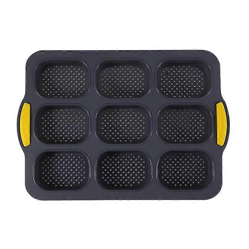 9 Compartment Silicone Baguette Mold, Perforated Nonstick Mold, Mini Baguette Tray with Grease Brush for French Bread