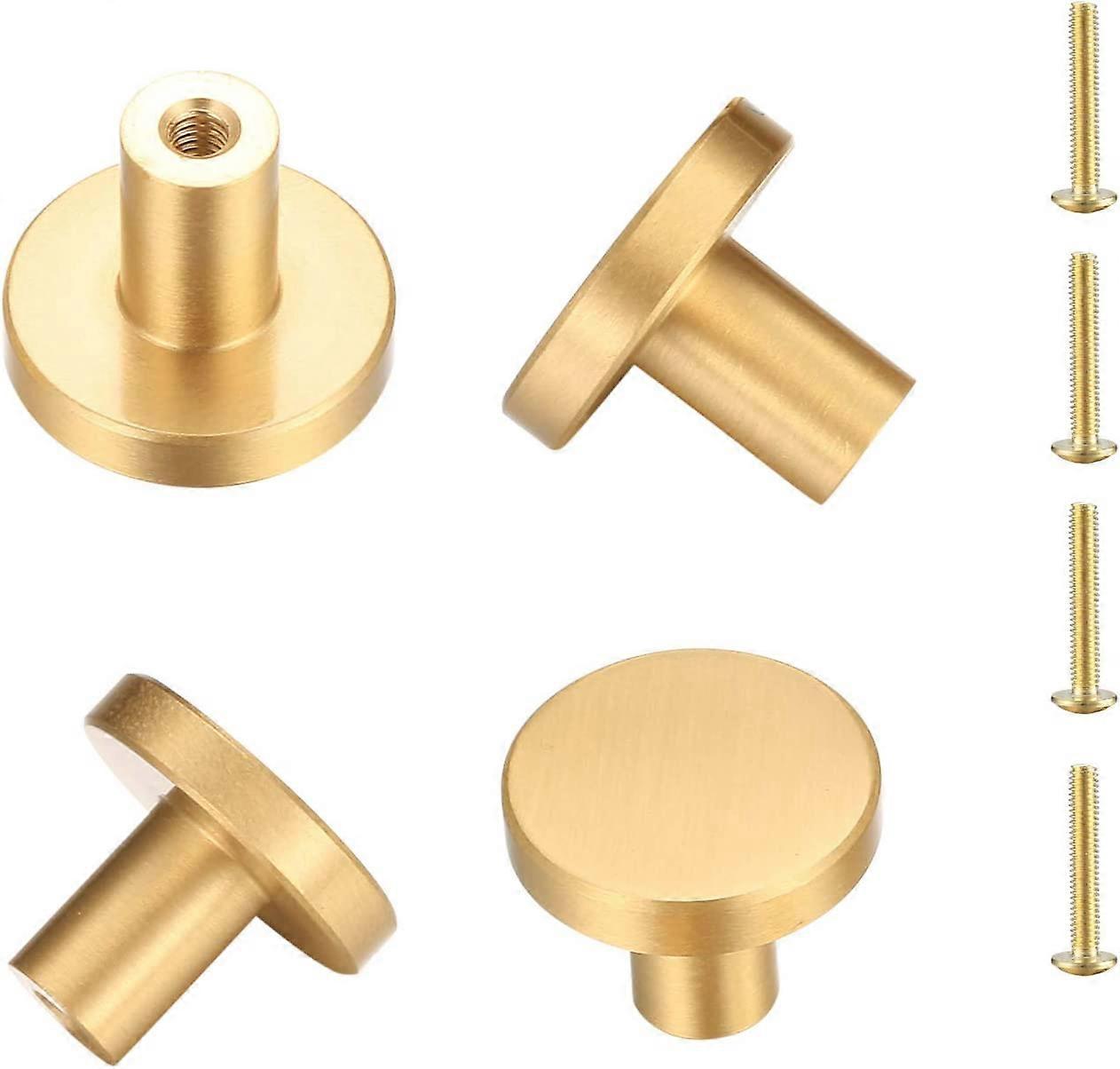 4pcs Round Solid Brass Door Handle,Pull Knobs ,Single Hole Gold(25 x 20 mm)