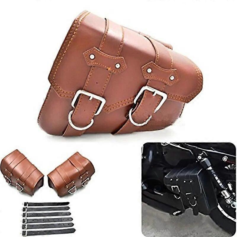 1 Pair (Left & Right) Brown PU Leather Right Solo Side Swing Arm Saddle Bag for Davidson Dyna Sportster Cruiser Fat Bob