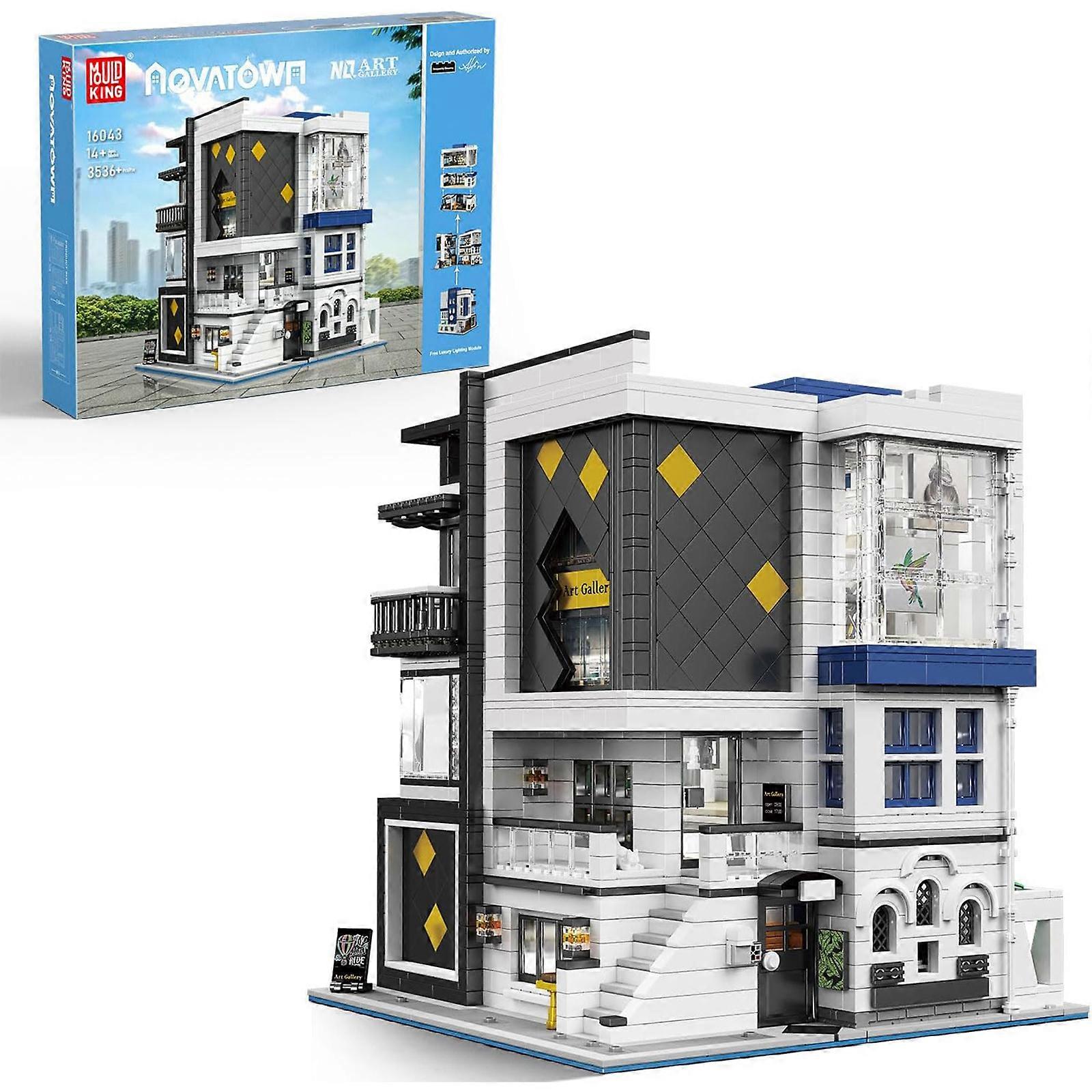 Mould King Art Gallery Building Sets Toy with LED Lights, House Alone Building Blocks Toy for Home Decor, Street View Collectible House Models Buildin