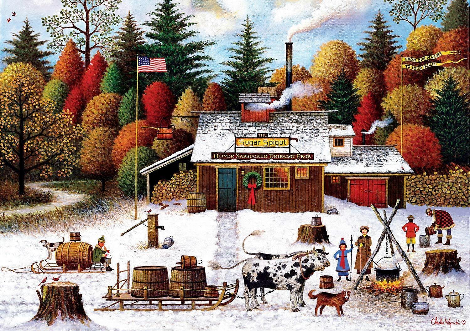 Vermont Maple Tree Tappers - 200 Piece Jigsaw Puzzle