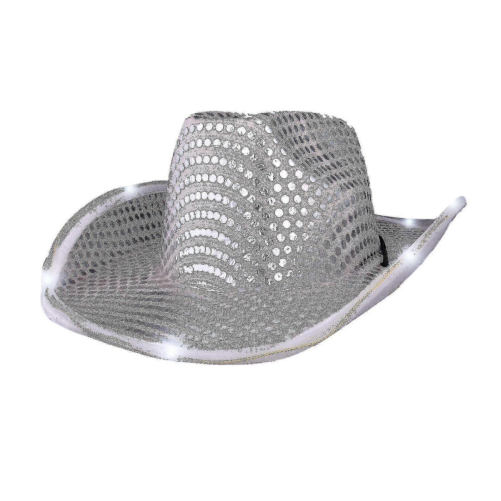 Cowgirl Hat Retro Sequin Cowboy Hat With Light For Costume Party Black